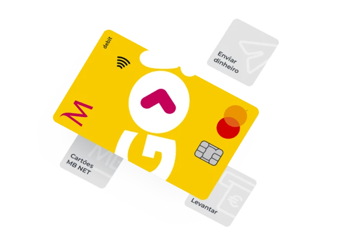cartão de débito com ilustração das opções MB NET
