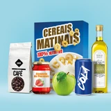 Grocery items on a blue background