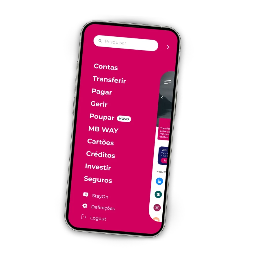 telemóvel com menu da App Millennium