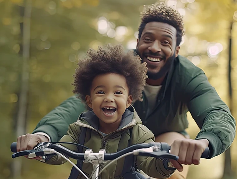 father and son riding a bicycle