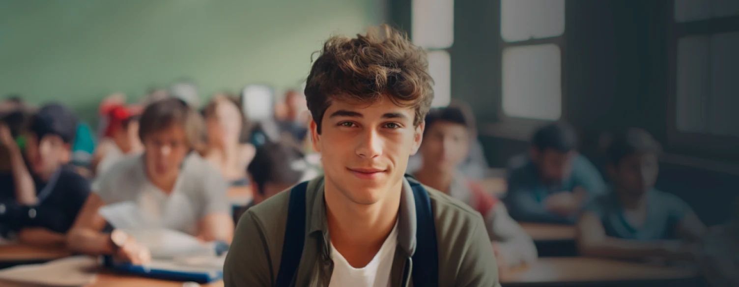 College boy, in classroom