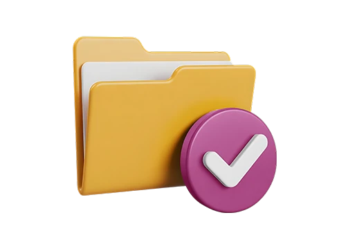 ilustração de pasta de ficheiros amarela com um visto cerize e branco