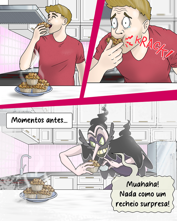 Homem parte um dente ao comer um queque que um vilão envenenou momentos antes