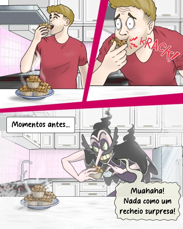 Homem parte um dente ao comer um queque que um vilão envenenou momentos antes