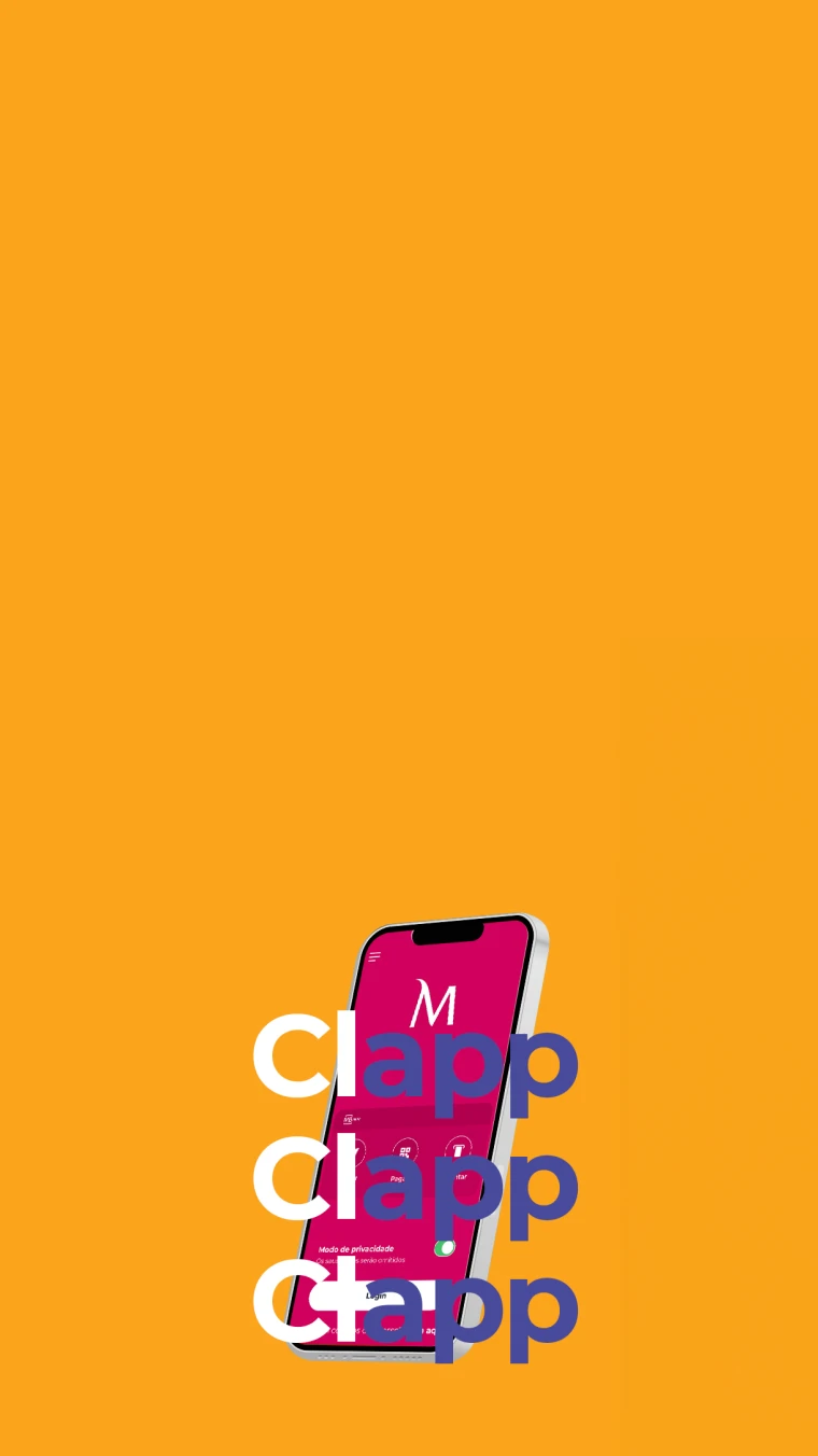 App Millennium sobre fundo amarelo, e palavras "Clapp, Clapp, Clapp"