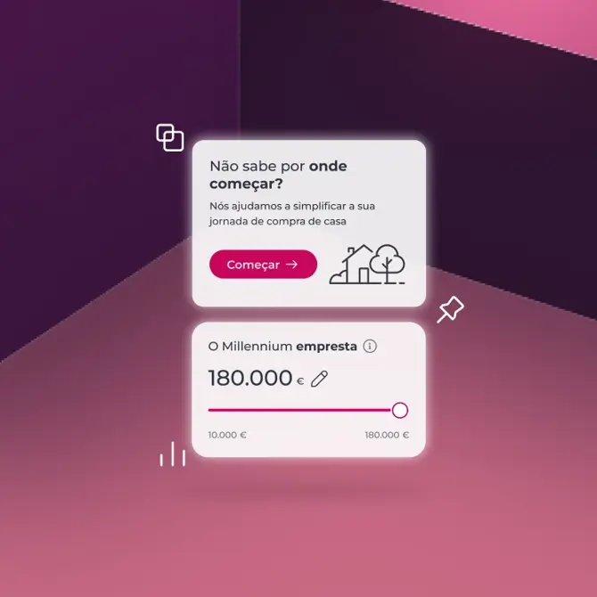 Elementos da App Millennium para o utilizador ficar a saber quanto pode pedir para comprar casa