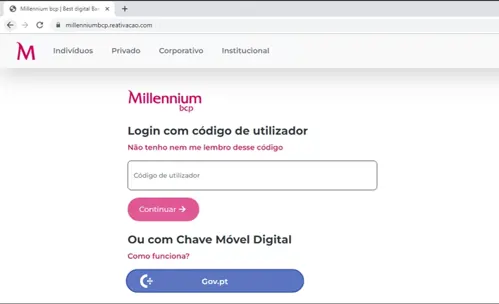 páginas falsas Millennium bcp