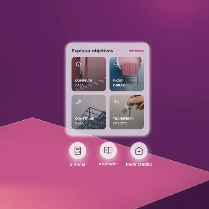 Cartões com informação sobre compra de casa e simulação de empréstimo Millennium