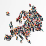 ilustração do mapa da Europa com pessoas