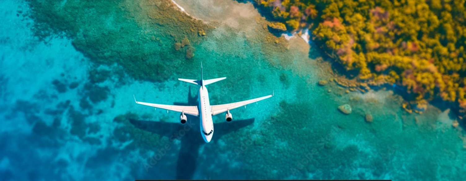 vista aérea de avião a sobrevoar praia