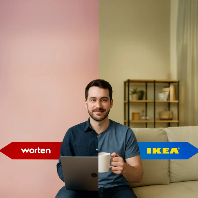 imagem espelhada de homem, metade com computador, e outra metade com chávena na mão