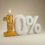 Símbolo de 10% em que o número 1 é uma vela dourada acesa