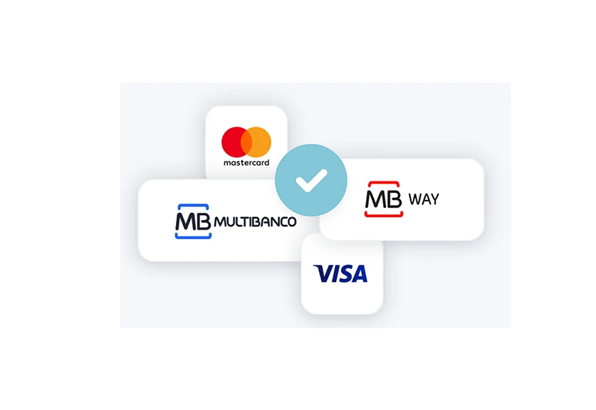 logotipos Mastercard, Visa, Multibanco e MB WAY