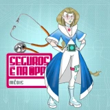 Super-heroína médica em estilo de animação junto ao logótipo dos seguros Médis