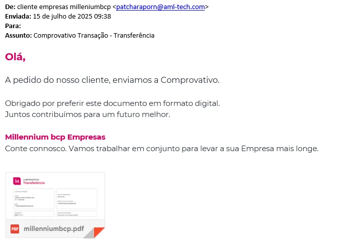 imagem de email fraudulento