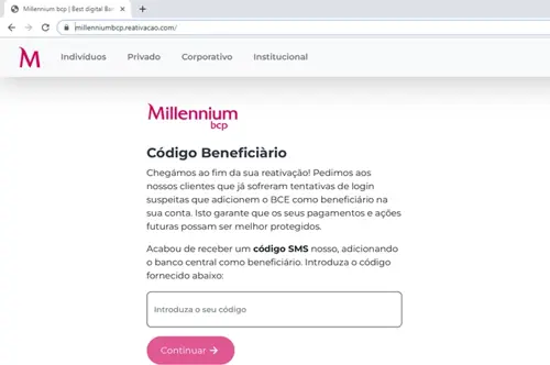 páginas falsas Millennium bcp