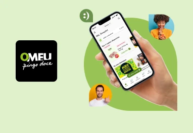 Telemóvel com ecrã inicial da app O Meu Pingo Doce, e ícone da mesma app ao lado