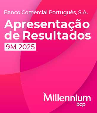 Banco Comercial Português, S.A. Apresentação de Resultados 9M 2025, sob fundo cerise