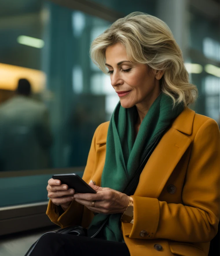 Woman looking at her phone and smiling