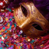 Máscara de Carnaval em cima de confetes