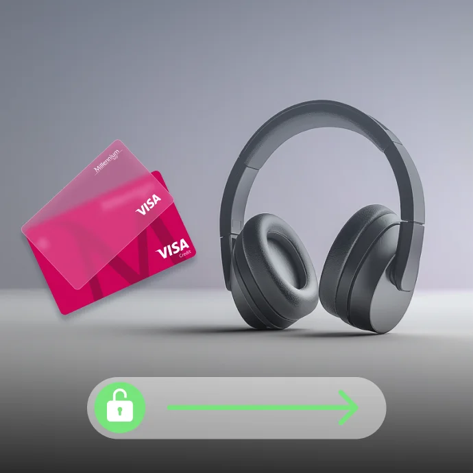 Imagem do Cartão de Crédito do Millennium bcp e um par de headphones