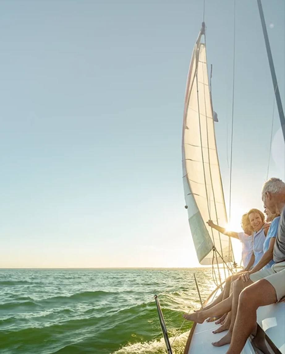 2 retired couples sailing towards the sun