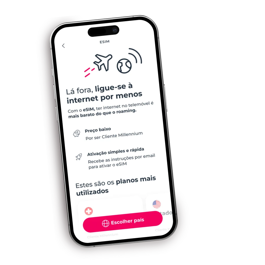 Smartphone com App Millennium com oferta eSIM