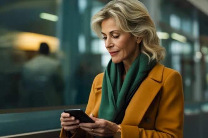 Woman looking at her phone and smiling
