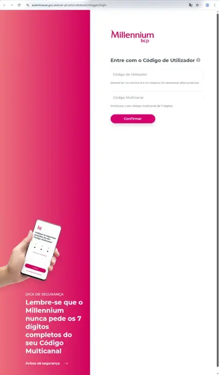 Exemplo de uma página fraudulenta