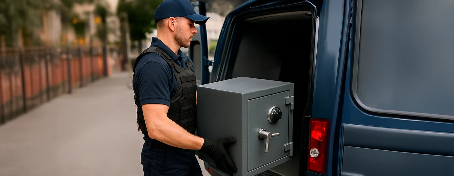 segurança a colocar cofre dentro de uma carrinha