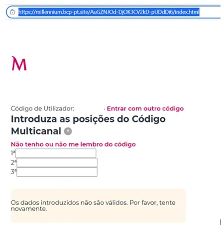 Exemplo de página fraudulenta