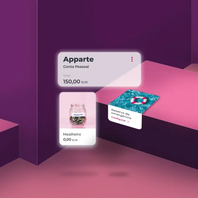 Cartões da área Apparte: conta pessoal com 150€, mealheiro e reserva de emergência