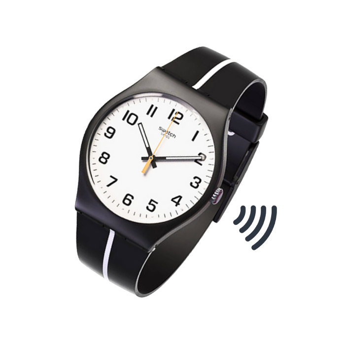 image of a Swatch watch with a Contactless symbol