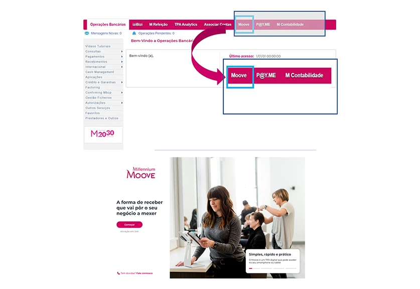 no Site Millennium bcp Empresas, clique em “Moove”, e depois clique em “Começar”