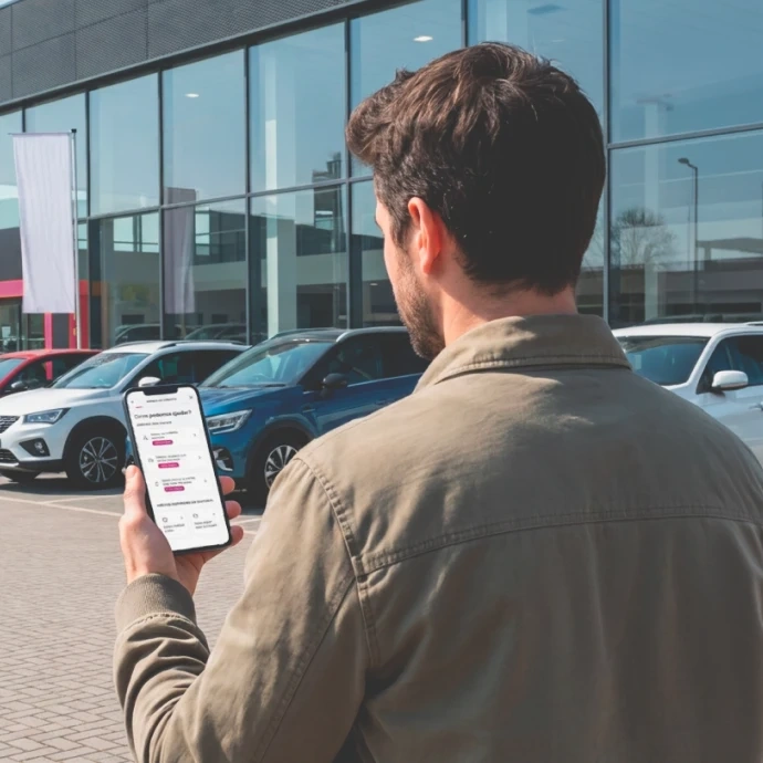 Man using the Millennium App in front of a car dealership