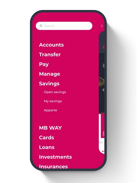 Mobile phone with the Millennium App's side menu screen