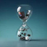 Equipamentos tecnológicos a cair dentro de uma ampulheta