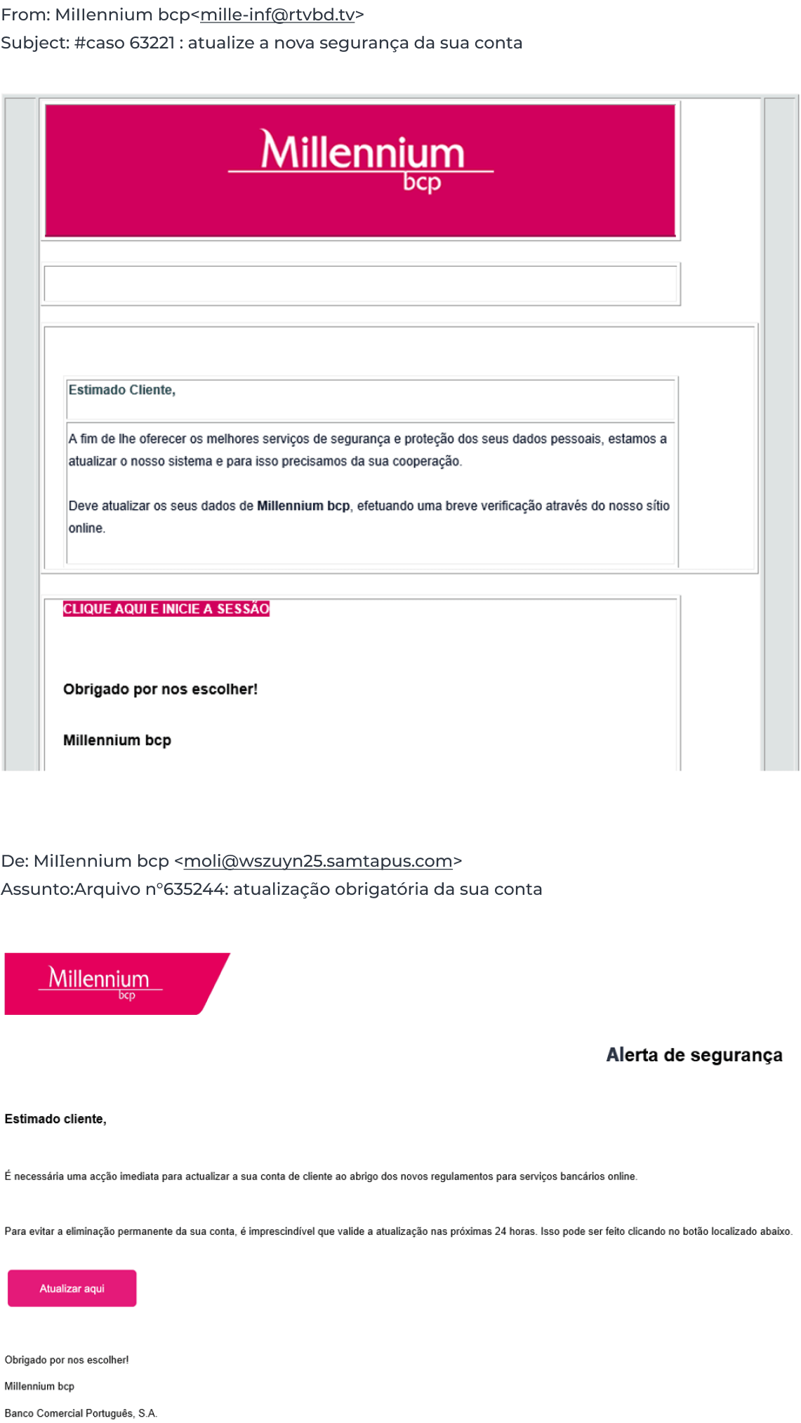 imagem de email fraudulento