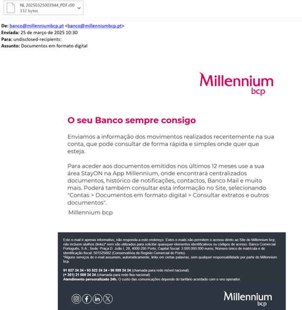 Exemplo de mensagem fraudulenta