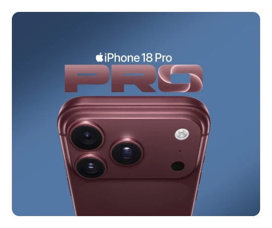  Pormenor da câmara de um iPhone 18 Pro vermelho sobre um fundo azul