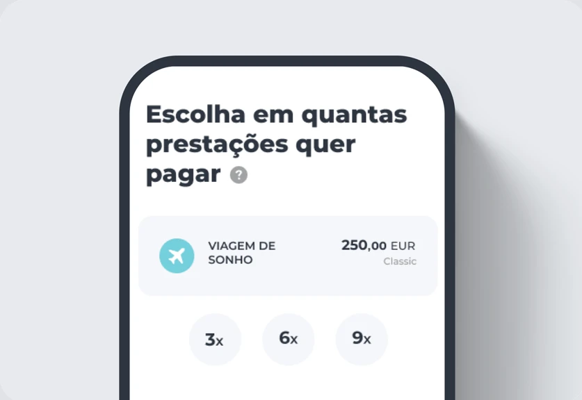 Ecrã de escolha de número de prestações para fracionar na App Millennium