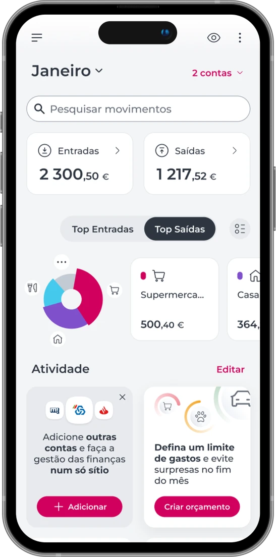 Ecrã de smartphone com a área Gerir da App Millennium