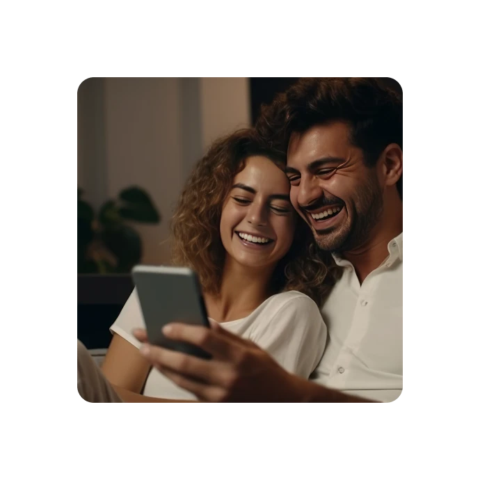 happy couple with phone