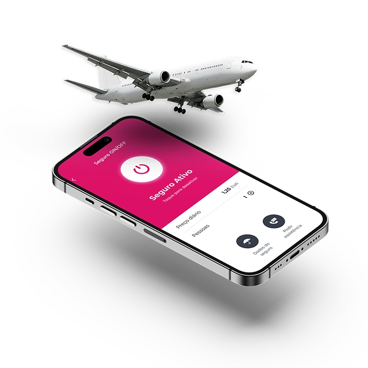 telemóvel com écran do seguro ON/OFF com ilustração de avião em cima