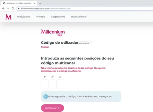 páginas falsas Millennium bcp