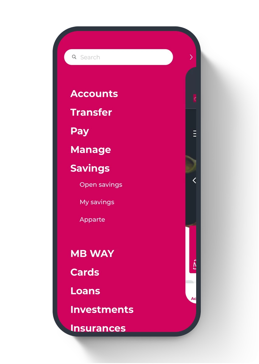 Mobile phone with the Millennium App's side menu screen
