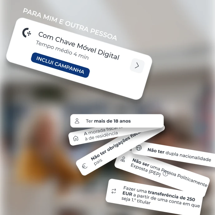 Vários elementos que indicam os requisitos para abrir conta no Millennium