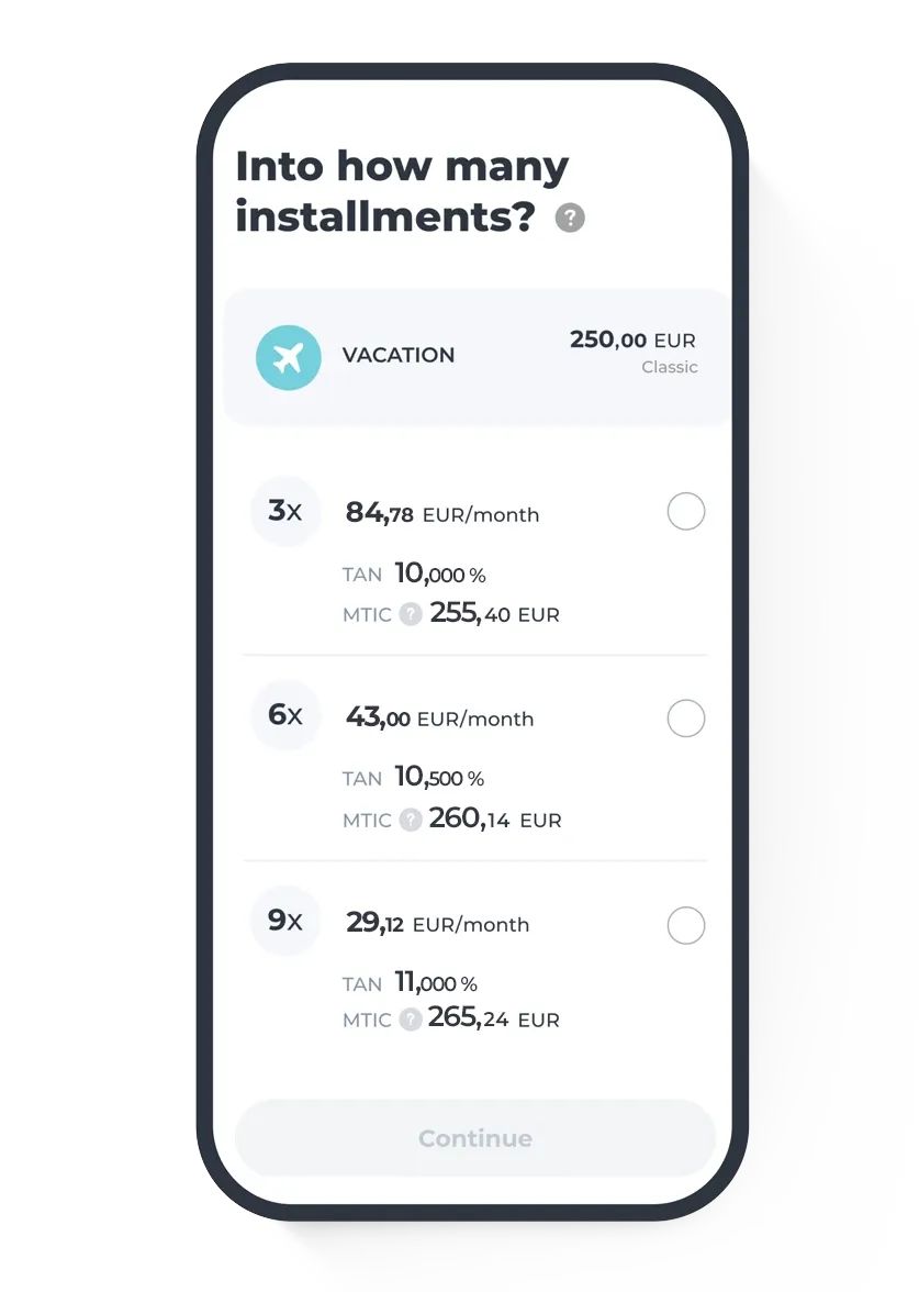 Split payment selection screen