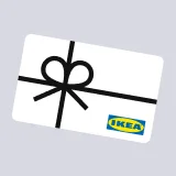 Imagem com fundo cinza e um cartão presente Ikea