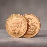 Two King Charles III gold coins standing on a surface